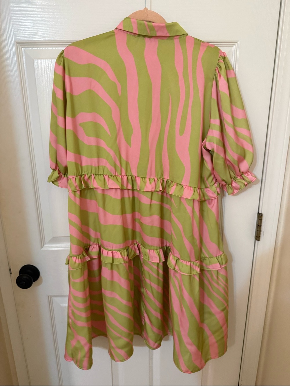 Pink and Green Zebra-Print Tiered Midi Dress - Picture 4 of 4